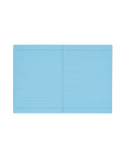 Socolo notebook, open showing its blue paper pages, lined with blue ink.